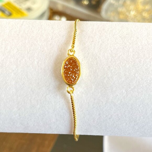 HANDMADE Natural Stone Druzy 18K GP Adjustable Bracelet Gift Christmas Birthday - Picture 3 of 3